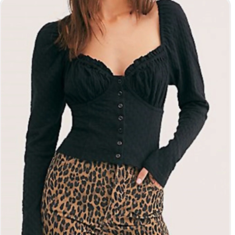 Free People Black Long Sleeve Fitted Blouse - Picture 2 of 8